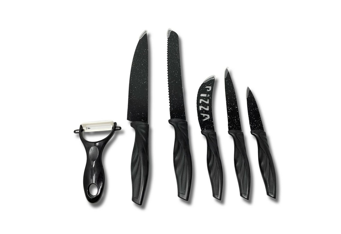 H-basics Messer-Set 6 teiliges Messerset - Kochmesser, Universalmesser, Brotmesser, Pizzamesser, Schälmesser, Antihaft Beschichtung, Marmor beschichtet von H-basics