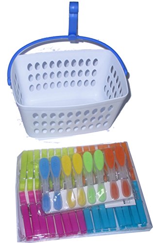 Klammerkorb weiss mit 40 Wäscheklammern (32 Kunststoff + 8 Softgrip) von H&B