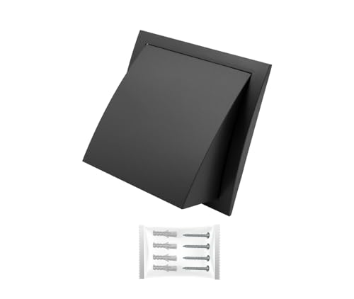 H&C VENT Lüftungsgitter eckig mit Rückstauklappe - Kunststoff Wetterschutzgitter zur Dunstabzug Abdeckung außen - Belüftungsgitter - Ablufthaube Lüftung (Schwarz, 190 x 190 mm I Ø 125 mm) von H&C VENT