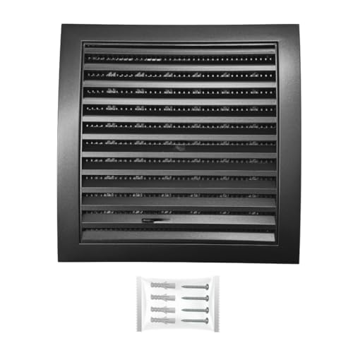 H&C VENT Lüftungsgitter eckig schwarz 190x190mm mit Schieber und Insektenschutz - Kunststoff Wetterschutzgitter zur Dunstabzug Abdeckung außen - Belüftungsgitter Abzug, Garage, Tür, Kühlschrank von H&C VENT