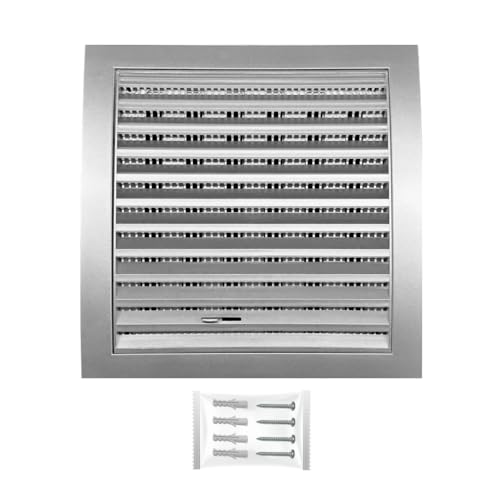 H&C VENT Lüftungsgitter eckig silber 190x190mm mit Schieber und Insektenschutz - Kunststoff Wetterschutzgitter zur Dunstabzug Abdeckung außen - Belüftungsgitter Abzug, Garage, Tür, Kühlschrank von H&C VENT