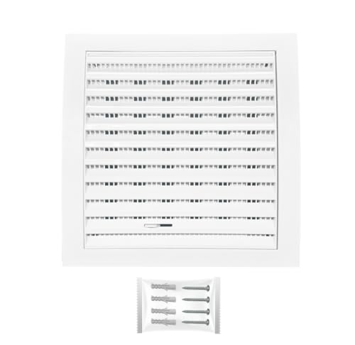 H&C VENT Lüftungsgitter eckig weiß 190x190mm mit Schieber und Insektenschutz - Kunststoff Wetterschutzgitter zur Dunstabzug Abdeckung außen - Belüftungsgitter Abzug, Garage, Tür, Kühlschrank von H&C VENT