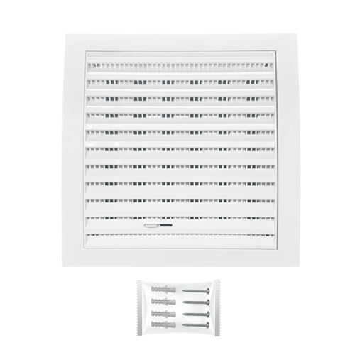 H&C VENT Lüftungsgitter eckig Weiß 190x190mm Ø 125mm mit Schieber, Insektenschutz - Kunststoff Wetterschutzgitter zur Dunstabzug Abdeckung außen - Belüftungsgitter Abzug, Garage, Tür, Kühlschrank von H&C VENT
