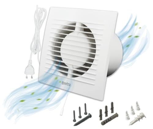 H&C VENT Ø 100mm Badlüfter mit Stecker mit Schalter -1,5m │ Bad Ventilator IPX4 15W 100m³/h 32dB │ Abluftventilator Für Badezimmer Küche Garage Gewächshaus Growzelt WC Fan│ Lüfter Wand Decke Fenster von H&C VENT