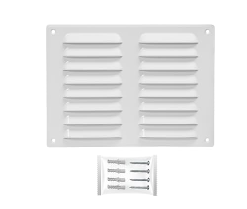 H&C VENT Lüftungsgitter Edelstahl eckig 260x190mm weiß mit Insektenschutz - HVAC Wetterschutzgitter zur Dunstabzug Abdeckung außen - Belüftungsgitter für Abzug, Garage, Tür, Kühlschrank - Luftgitter von H&C VENT