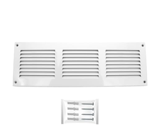 H&C VENT Lüftungsgitter Edelstahl eckig 300x100mm weiß mit Insektenschutz - HVAC Wetterschutzgitter zur Dunstabzug Abdeckung außen - Belüftungsgitter für Abzug, Garage, Tür, Kühlschrank - Luftgitter von H&C VENT