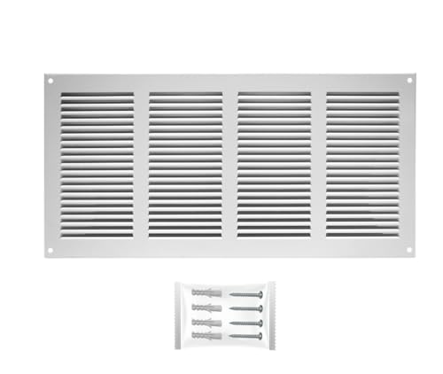 H&C VENT Lüftungsgitter Edelstahl eckig 400x200mm weiß mit Insektenschutz - HVAC Wetterschutzgitter zur Dunstabzug Abdeckung außen - Belüftungsgitter für Abzug, Garage, Tür, Kühlschrank - Luftgitter von H&C VENT