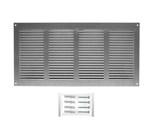 H&C VENT Lüftungsgitter Edelstahl eckig 400x200mm verzinkt mit Insektenschutz - Wetterschutzgitter zur Dunstabzug Abdeckung außen - Belüftungsgitter für Abzug, Garage, Tür, Kühlschrank - Luftgitter von H&C VENT