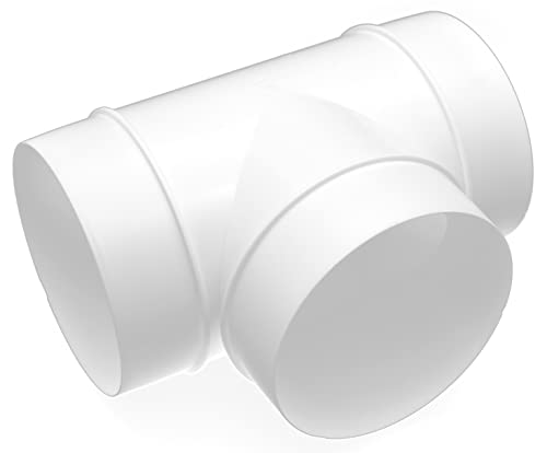 H&C VENT Kunststoff Rohr | T Stuck Kunststoff | 100 mm PVC Rohr | Lüftungsrohr 100mm | gerade T-Weg Verbindung rundes Luftrohr von H&C VENT