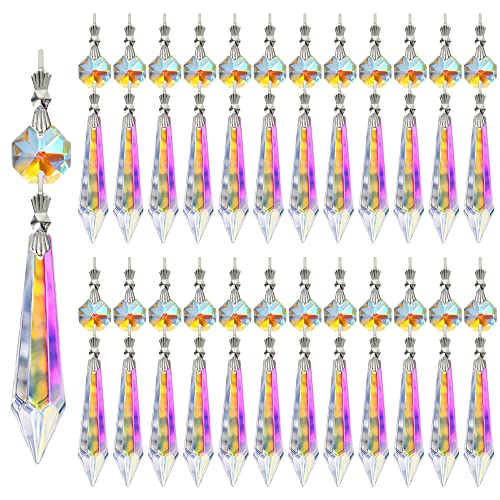 25 Stück 55 mm farbige Kronleuchter Kristall Eiszapfen Prismen Sonnenfänger Kristall Girlande mit Metallschleife Clips, hängende Kristall für Lampe, Fenster, Hochzeitsdekoration von H&D HYALINE & DORA