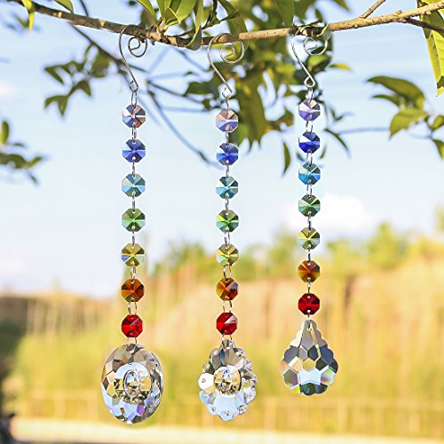 H&D HYALINE & DORA 3 Stück Kristall Regenbogen Sonnenfänger,Hängender Sonnenfänger aus Glas mit Chakra Perlen für Fenster von H&D HYALINE & DORA