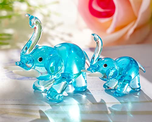 H&D HYALINE & DORA 2 Stück mundgeblasene Glas-Elefanten-Figuren, Kunst-Glas-Elefant-Tier-Kollektion, Handwerk, Heimtischdekoration, Geschenk, blau von H&D HYALINE & DORA