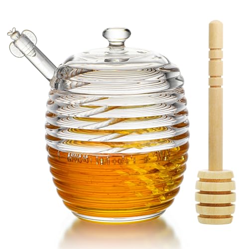 H&D HYALINE & DORA 250 ml Honigspender aus Glas, Honigglas aus Glas mit Schöpflöffel, Honigtopf aus klarem Kristallglas für die Küche zu Hause, zur Aufbewahrung von Honig und Sirup, leicht zu reinigen von H&D HYALINE & DORA