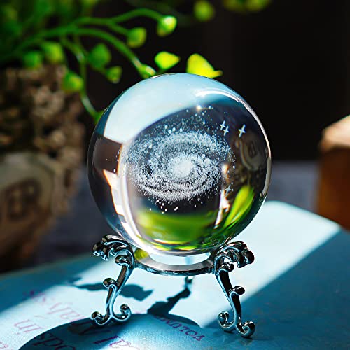 H&D HYALINE & DORA 3D Galaxie Kristallkugel Ornamente,Galaxy Ball Briefbeschwerer aus Glas mit silbernem Ständer für die Heimdekoration,Geschenk für Kind von H&D HYALINE & DORA