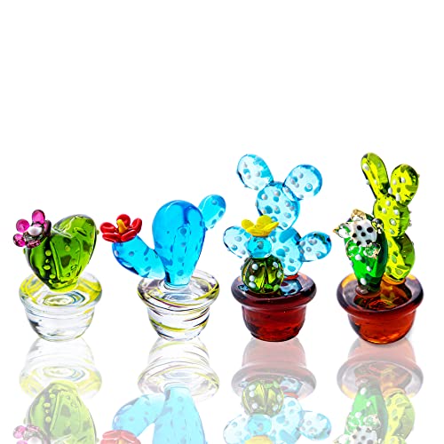 H&D HYALINE & DORA 4 Stück Mini-Glasfiguren aus Glas, geblasen, niedlich, Kaktus, Kunstgeblasen, handgefertigt, Sammlerstücke, Tischdekoration, Kunstpflanzen von H&D Hyaline&Dora