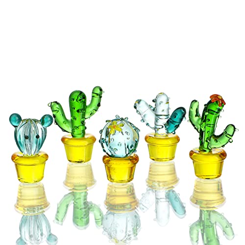 H&D HYALINE & DORA 5 Stück Kunst-Glas-Kaktus-Figuren, mundgeblasenes Glas, Miniatur-Kaktus-Simulation, Wüstenpflanzen, Sammlerstücke, Heimtischdekoration, Ornament von H&D HYALINE & DORA