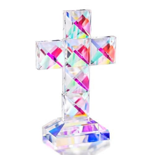 H&D Hyaline&Dora Buntes Kristallkreuz, stehend, 12,7 cm hoch, traditionelle Kreuzfigur, Glas, Handwerk, Gedenkgeschenke, christliche Dekoration von H&D Hyaline&Dora