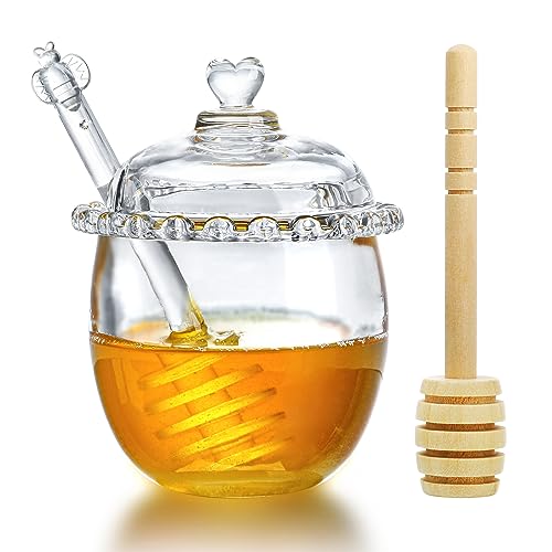 H&D HYALINE & DORA Glas Honigglas mit Schöpflöffel und Deckel, 170 ml Glas Honigtopf, Kristall Honigspender, Honigbehälter mit Schöpflöffel, Honigglas zum Aufbewahren und Dosieren von Honig von H&D HYALINE & DORA