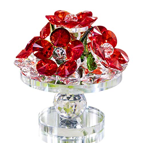 H&D HYALINE & DORA Kristall Rote Blumen Figur, Glas Sammlerstück Geschenk Ornamente, Heimdekoration Tischdekoration von H&D HYALINE & DORA