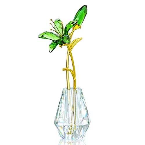 H&D HYALINE & DORA Kristall-Calla-Lilie, Blumenfigur, Sammlerstück, Hochzeitssträuße mit Kristallvase für Zuhause, Hochzeit, Party, Dekoration, grüne Blume mit goldenem Metallstiel von H&D HYALINE & DORA