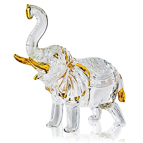 H&D Hyaline & Dora Kristall Elefantenfigur mit Stamm,Glas Tier Ornament von H&D HYALINE & DORA