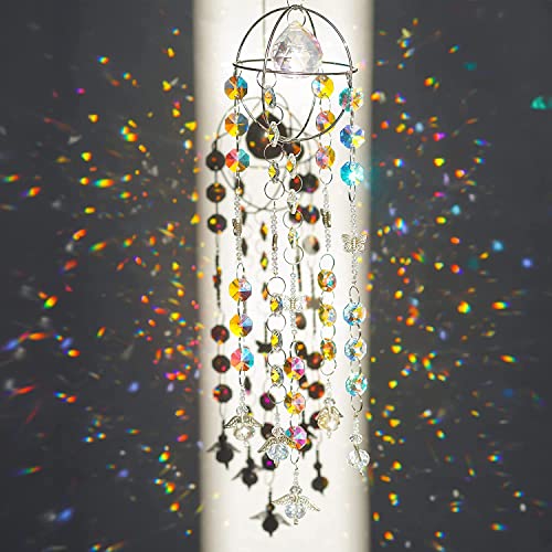 H&D HYALINE & DORA Kristall Windspiel Sonnenfänger mit Glasprismen, Perlenkette hängender Engel Sonnenfänger für Fenster, Regenbogenmacher Aura Prisma Glas Kristall Sonnenfänger für von H&D HYALINE & DORA