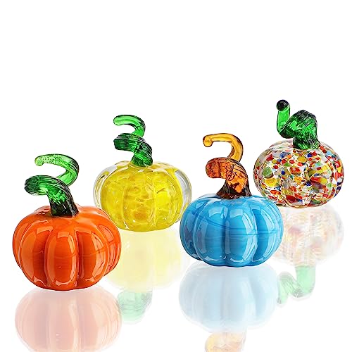 H&D HYALINE & DORA Kürbis-Figuren aus geblasenem Glas, Tischakzent für Herbst und Ernte, Mini-Kristall, Halloween-Kürbis-Kunst-Dekorationen für Zuhause, Erntedankfest, 4 Stück von H&D HYALINE & DORA