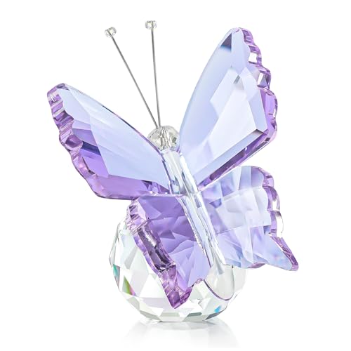 H&D HYALINE & DORA Lila Kristall Schmetterling Figur Glas Schmetterling Kristall Ball Basis Kristall Tier Sammelfiguren Geschenke für Frauen von H&D HYALINE & DORA