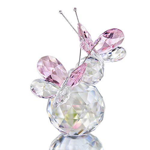 H&D HYALINE & DORA Rosa Kristall Doppel Schmetterlings Figur Geschenk, handgemachtes Kunstglas Tier Sammlerstück, Geschenkbox von H&D HYALINE & DORA