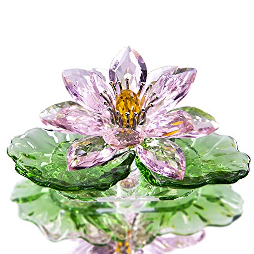 H&D HYALINE & DORA Rosa glitzernde Kristall-Ton Reflexionskristall Lotusblüte, Glas-Heimdekoration für Feng Shui, in Geschenkverpackung von H&D Hyaline&Dora