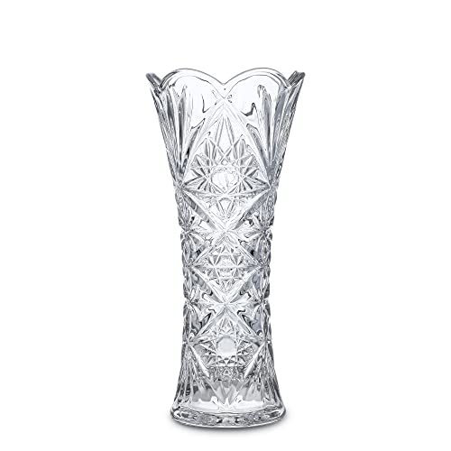 H&D HYALINE & DORA Blumenvase aus klarem Glas,Vase aus verdicktem Kristallglas für Blumen,Blumenvasen im Sonnenblumen-Design für das Wohnzimmer,19.3 x 9cm von H&D HYALINE & DORA