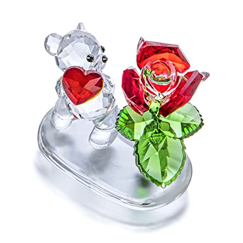 H&D HYALINE & DORA Kristallbär und rote Rose, Glasfiguren, Glas Tierkollektion, Heimtischdekoration von H&D Hyaline&Dora