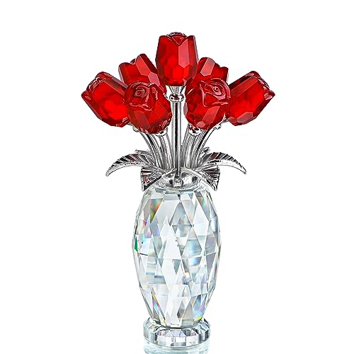 Kristall-Rosenfigur, Glasblume, Geschenke für Mutter, roter Kristall-Rosenstrauß, Figur mit Geschenk-Box, Glasrose für Muttertag, Valentinstag, Weihnachten, Jahrestag von H&D Hyaline&Dora