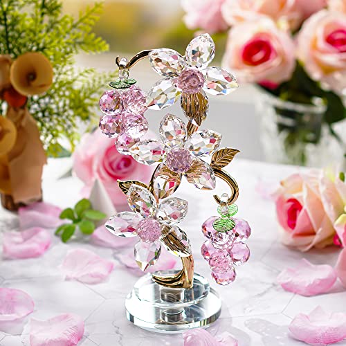 H&D HYALINE & DORA Crystal Pink Grape Decor with Rotating Base Collectible Figures Ornaments Display for Home Table Centerpiece von H&D HYALINE & DORA
