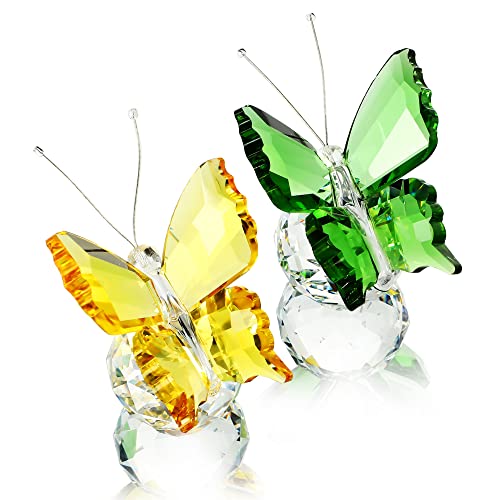 H&D Hyaline & Dora Handgefertigte Kristall Figur mit fliegendem Schmetterling, Sammlerstück Glas-Schmetterlingsfiguren, Kristall Briefbeschwerer dekorativ, 2 Stück von H&D HYALINE & DORA