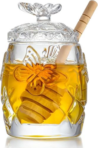 H&D HYALINE & DORA Klares Kristall-Honigglas mit Spatel und Deckel, Honigbienenglas,125ml Honigglas aus Glas für die Küche zu Hause von H&D HYALINE & DORA