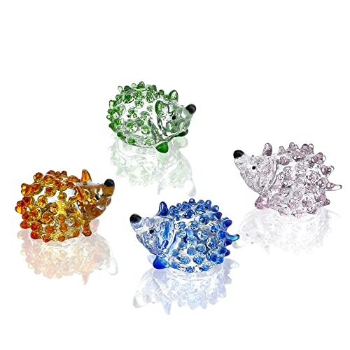 H&D Hyaline & Dora 4 Stück geblasene Glasfiguren Igelfiguren handgefertigt, Bunte Glaskunst Tiere Sammlerstück Geschenk von H&D HYALINE & DORA