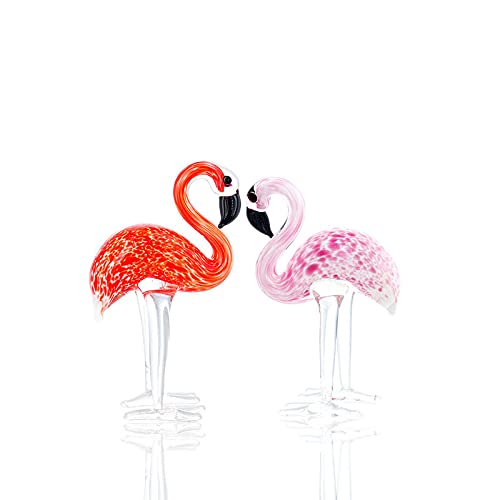 H&D Hyaline&Dora 2 STÜCKE Glas Flamingos Ornamen, mundgeblasene Kunstglas Tierfigur, Heimtischdekoration von H&D Hyaline&Dora
