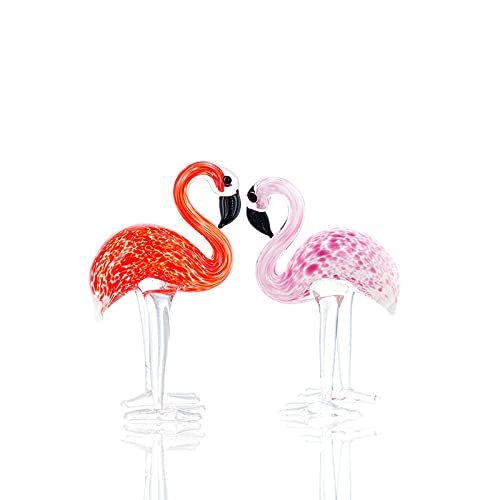 H&D HYALINE & DORA 2 Stück Kunst Glas Flamingos Ornament Skulptur, mundgeblasenes Glas, Tierfigur, Heimdekoration, (rot und rosa) von H&D HYALINE & DORA