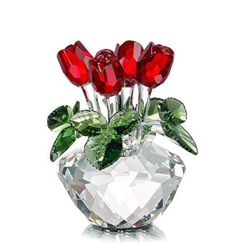 H&D Deko-Blumenstrauß aus Kristallglas rote Rosen mit Geschenkbox von H&D Hyaline&Dora