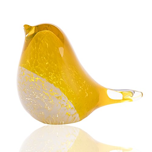 H&D Geblasenes Glas Vogel Figur Briefbeschwerer, gelbe Tischdekoration Ornament von H&D