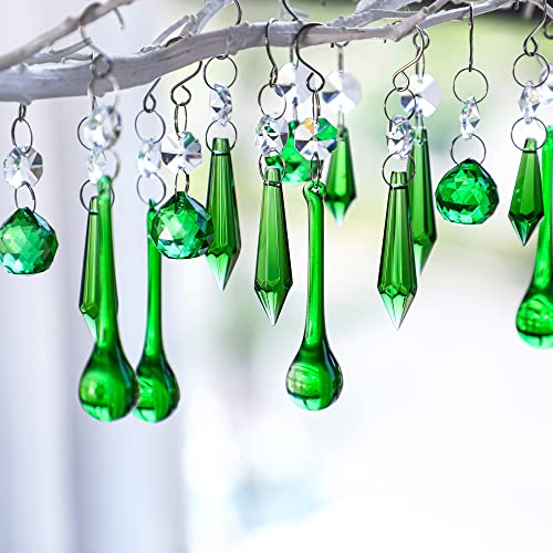 H&D Grüne Kristallperlen in Tropfenform, Kristallkugel für Kronleuchter, Prismen, Sonnenfänger, hängende Glaskristall-Perlen für Hochzeit, Zuhause, Büro, Dekoration, 20 Stück von H&D