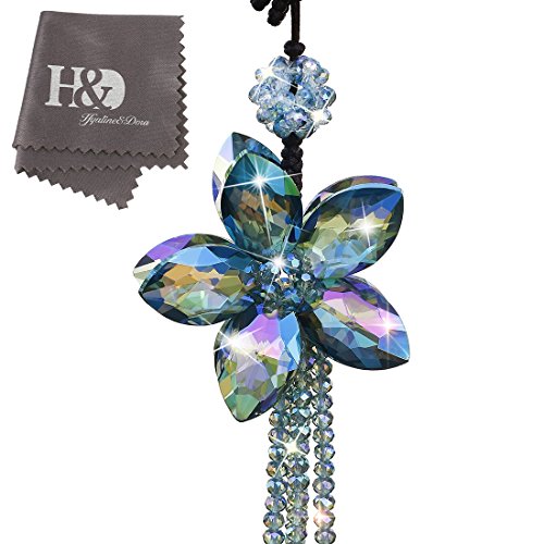 H&D HYALINE & DORA Kristall Bunt Blume Charms Anhängern,Glas Sonnenfängerfür Auto Rückspiegel hängende Dekoration mit Quaste von H&D Hyaline&Dora
