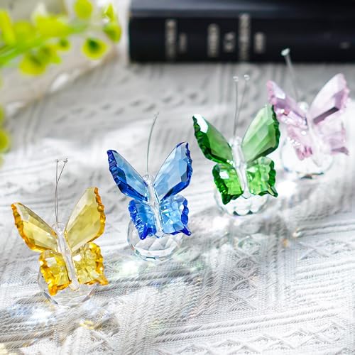 H&D Kristall Schmetterling mit Kristall Kugel Boden Collection Schnitt Glas Figur Statue Tier Collectible 4 Stück von H&D