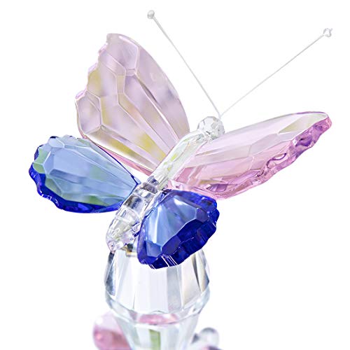 H&D Kristall Schmetterling Figur Schnitt Glas Ornament Tier Sammlerstück Tischplatte Herzstück,Rosa und Blau von H&D