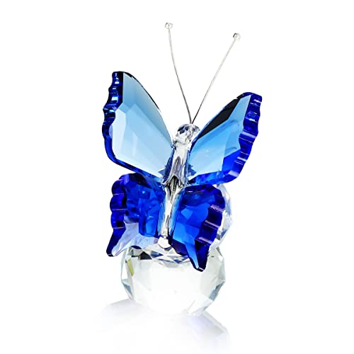H&D Kristall Fliegend Schmetterling mit Glas Base Figurensammlung Schnitt Glas Ornament Statue Tier Sammler Briefbeschwerer Blau von H&D