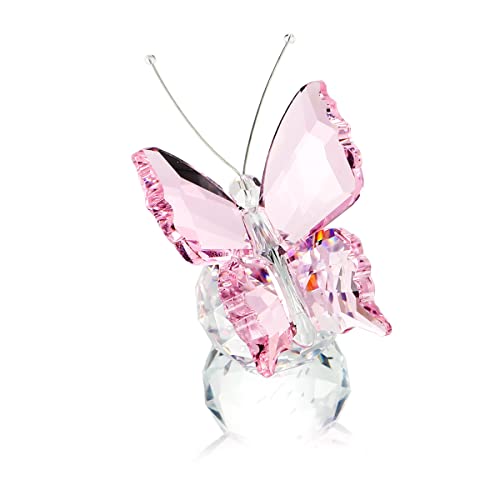 H&D Kristall Fliegend Schmetterling mit Glas Base Figurensammlung Schnitt Glas Ornament Statue Tier Sammler Briefbeschwerer Rosa von H&D Hyaline&Dora