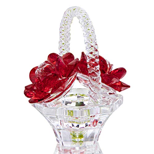 H&D Roter Kristall Rose Blumenkorb,Glas sammelfiguren Ornamente für Wohnkultur Tischdekoration von H&D
