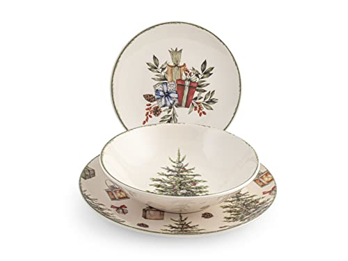 18-teiliges Weihnachtslied-Service aus dekoriertem Steinzeug von H&H