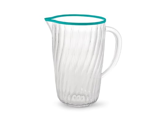 H&H, Bunte Acrylkaraffe, transparent mit farbigem Rand, 2,4 Liter – modernes, fröhliches Design, spülmaschinengeeignet von H&H